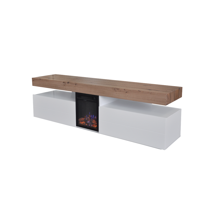 High Gloss White TV Stand Cabinet With Fireplace, YSL-EFP-305