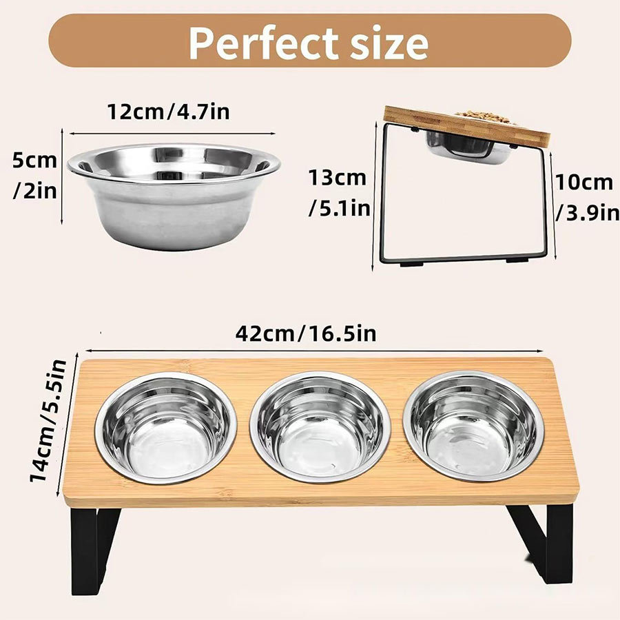 Durable pet triple bowls