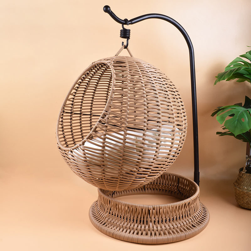 Handcrafted Natural Hanging Rattan Cat Pet Bed， YSL240326