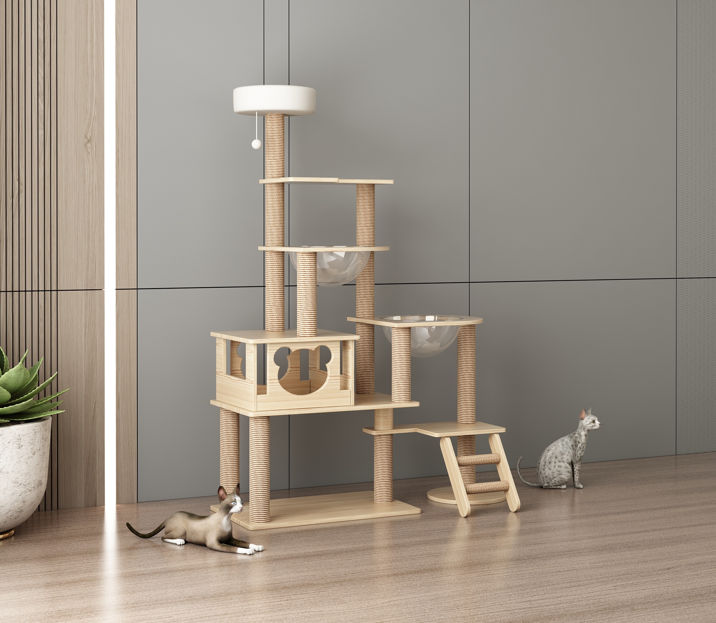 Natural Color Sisal Rope Scratcher Large Cat Tree,Y-12