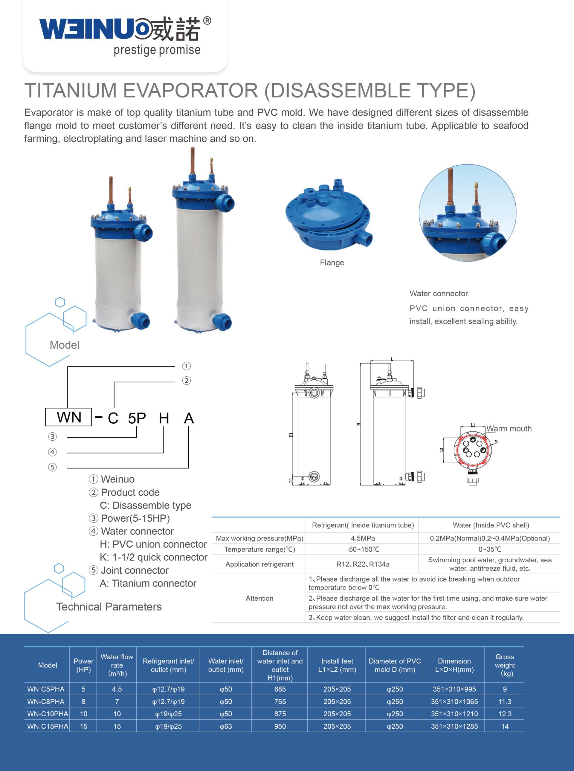 Pure titanium evaporator (detachable)