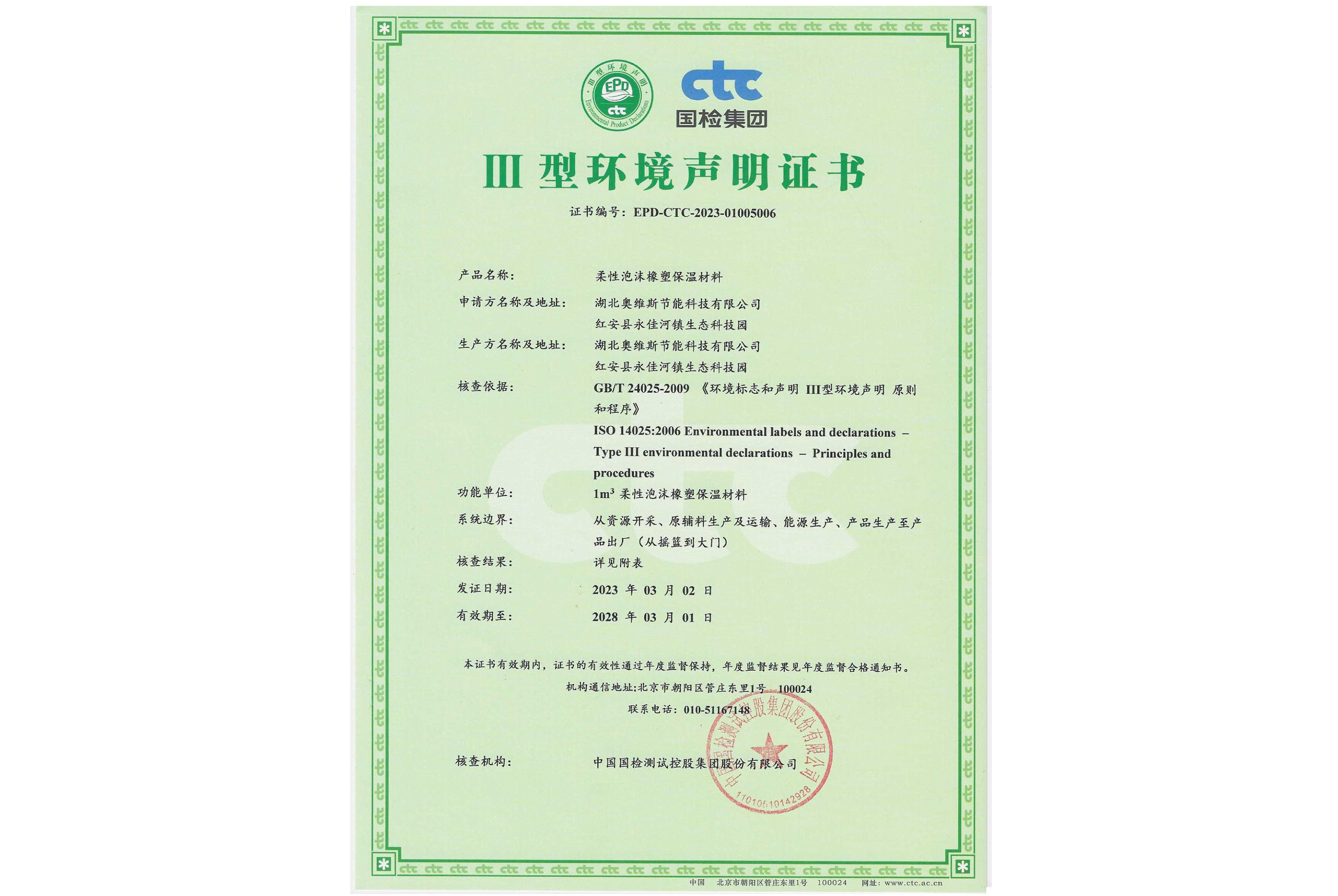 Type III Environmental Declaration Certificate