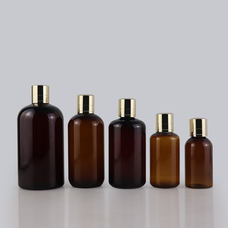 100-500ml Boston Amber Round bottle with Golden cap