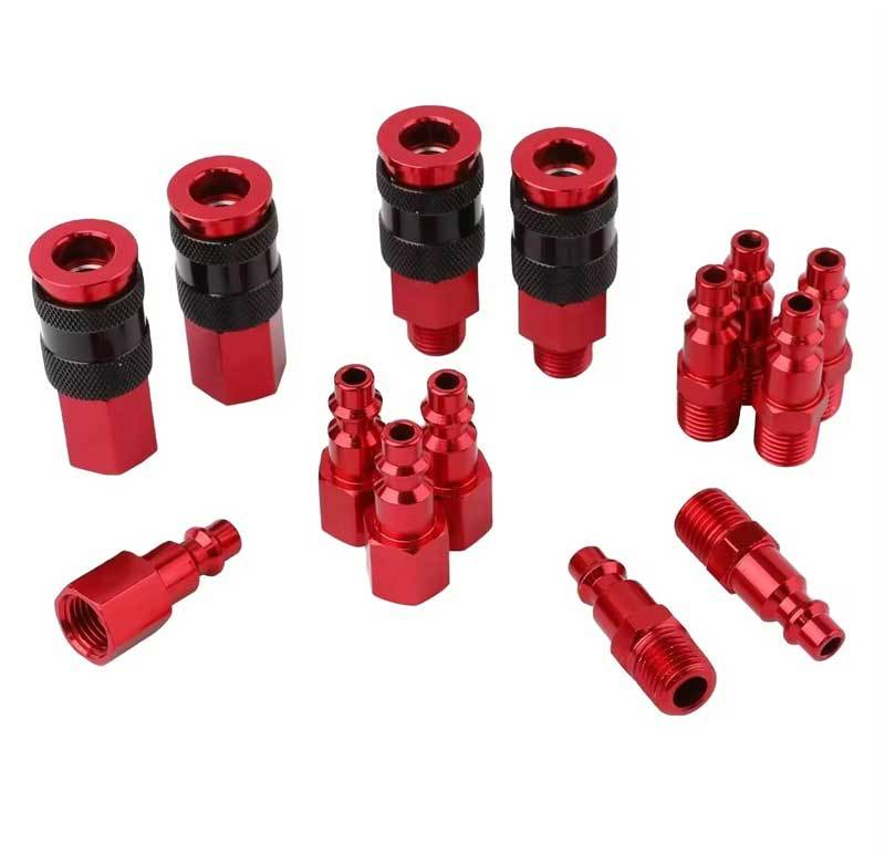 Solid Quick Coupler and Plug Set with colorful finish for Pneumatic applications, aluminum air fittings