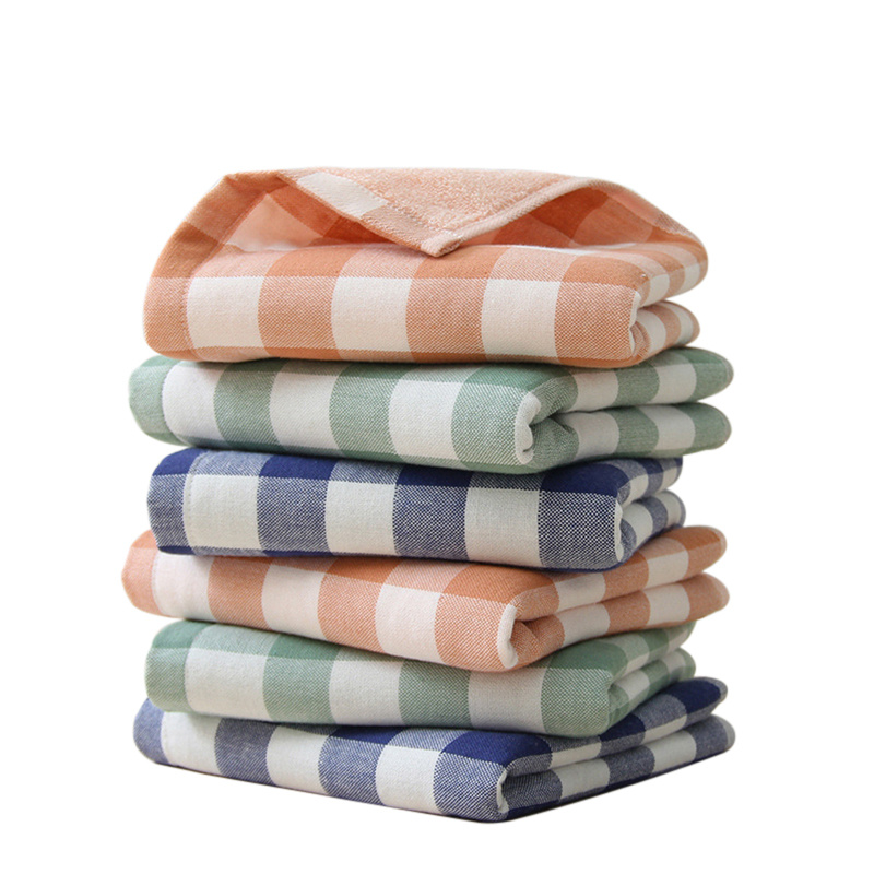 Japanese simple gauze pure cotton checkered towel absorbent soft wash face towel