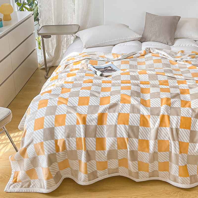 Vintage checkerboard nap blanket milk fleece blanket for winter warm and thick casual sofa cover blanket