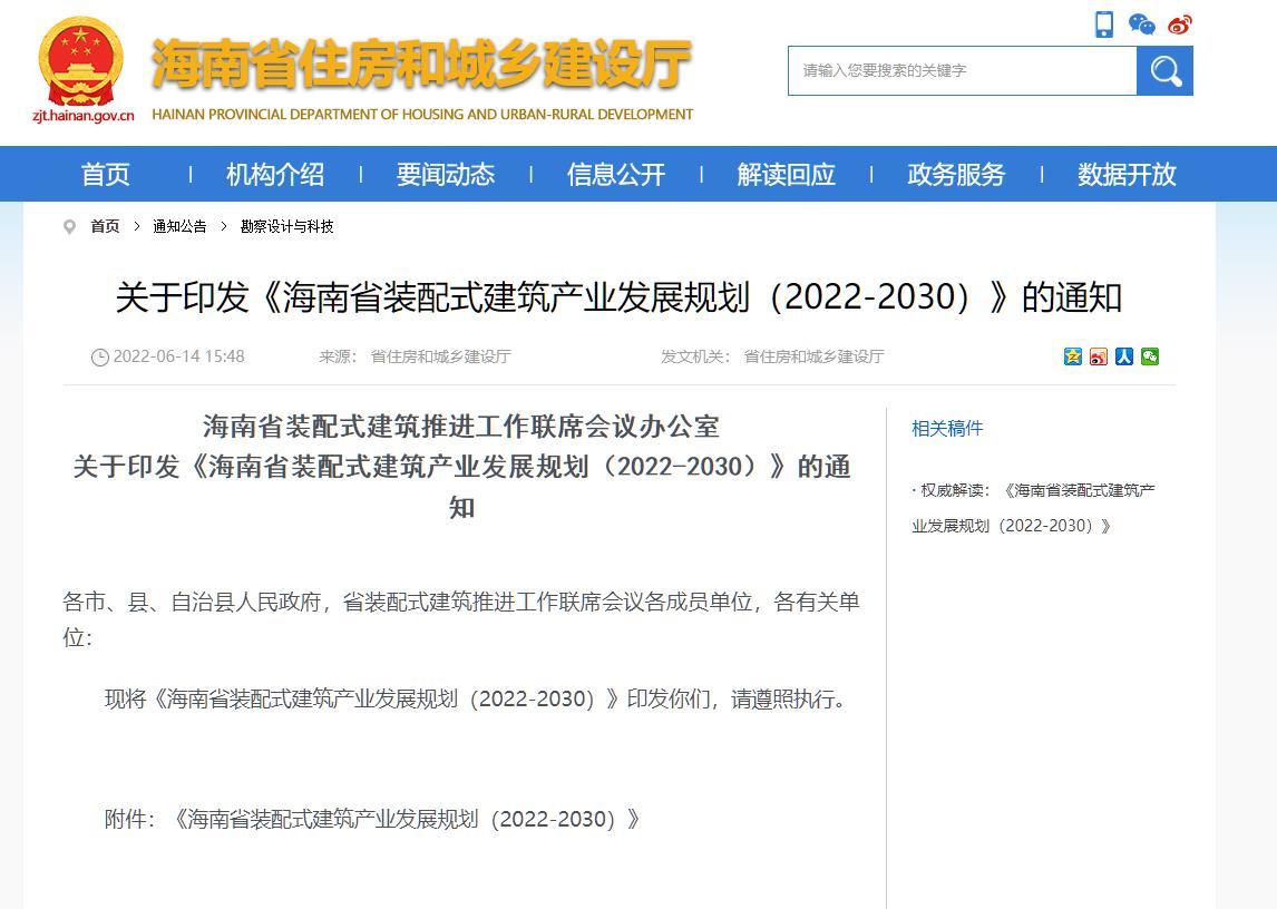 海南：2030年全省裝配式建筑占比將達到95%以上