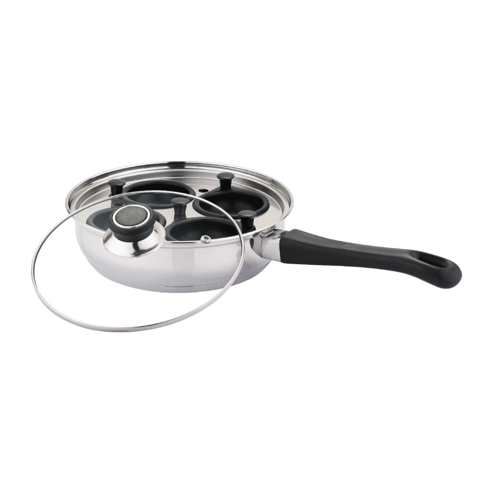 4 Egg Poaching Cups And Stainless Steel Frypan Pan Egg Steamer Egg Poacher Pan  With Glass Lid