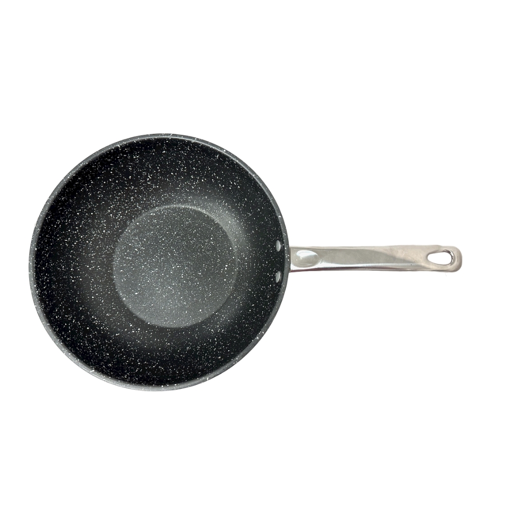 Wholesale Metal Black Coating Wok Pan Non-stick Stainless Steel Stir Fry Pans Restaurant With Lid
