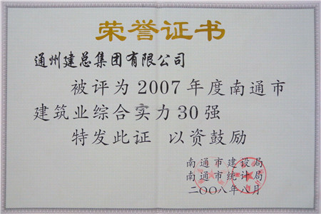 2007年度南通市建筑業(yè)綜合實力30強