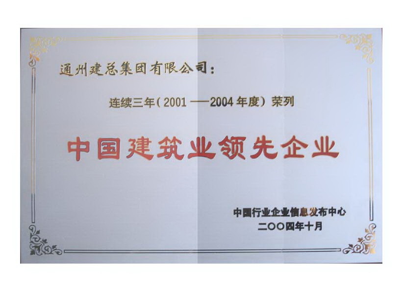 2001年至2004年度中國(guó)建筑業(yè)領(lǐng)先企業(yè)