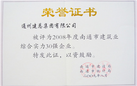 2008年度南通市建筑業(yè)綜合實力30強企業(yè)