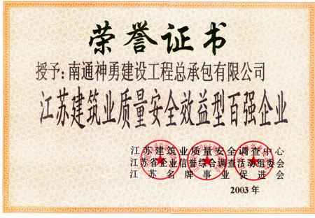 2003江蘇省建筑質(zhì)量安全效益型百強(qiáng)企業(yè)