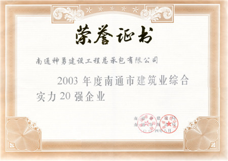 2003年度南通市建筑業(yè)綜合實(shí)力20強(qiáng)企業(yè)