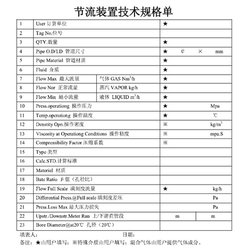 節(jié)流裝置技術(shù)規(guī)格書(shū)