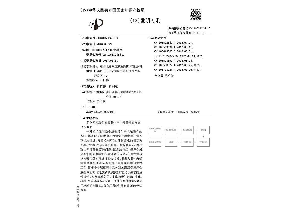 實(shí)用新型專利證書(shū)--多單元同質(zhì)金屬疊鍛生產(chǎn)主軸鍛件的方法 實(shí)用新型專利證書(shū)--多單元同質(zhì)金屬疊鍛生產(chǎn)主軸鍛件的方法