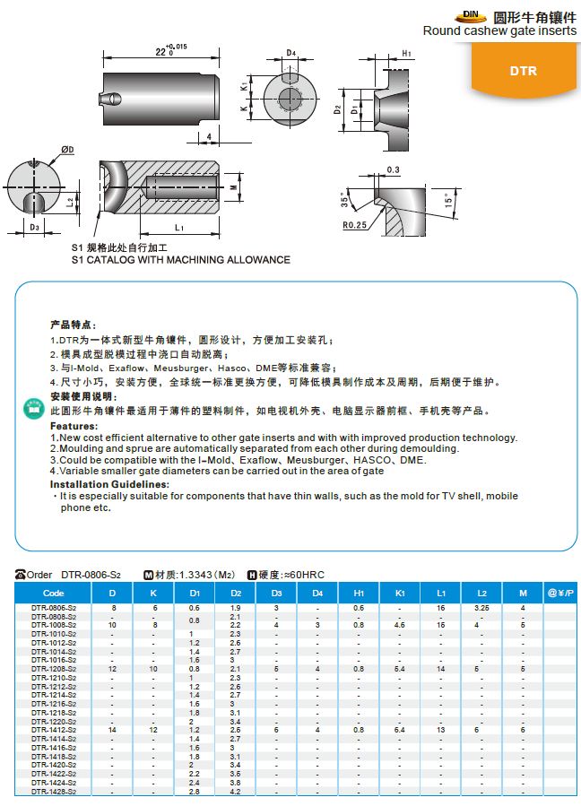 【开模师】模具配件圆形牛角镶件DTR