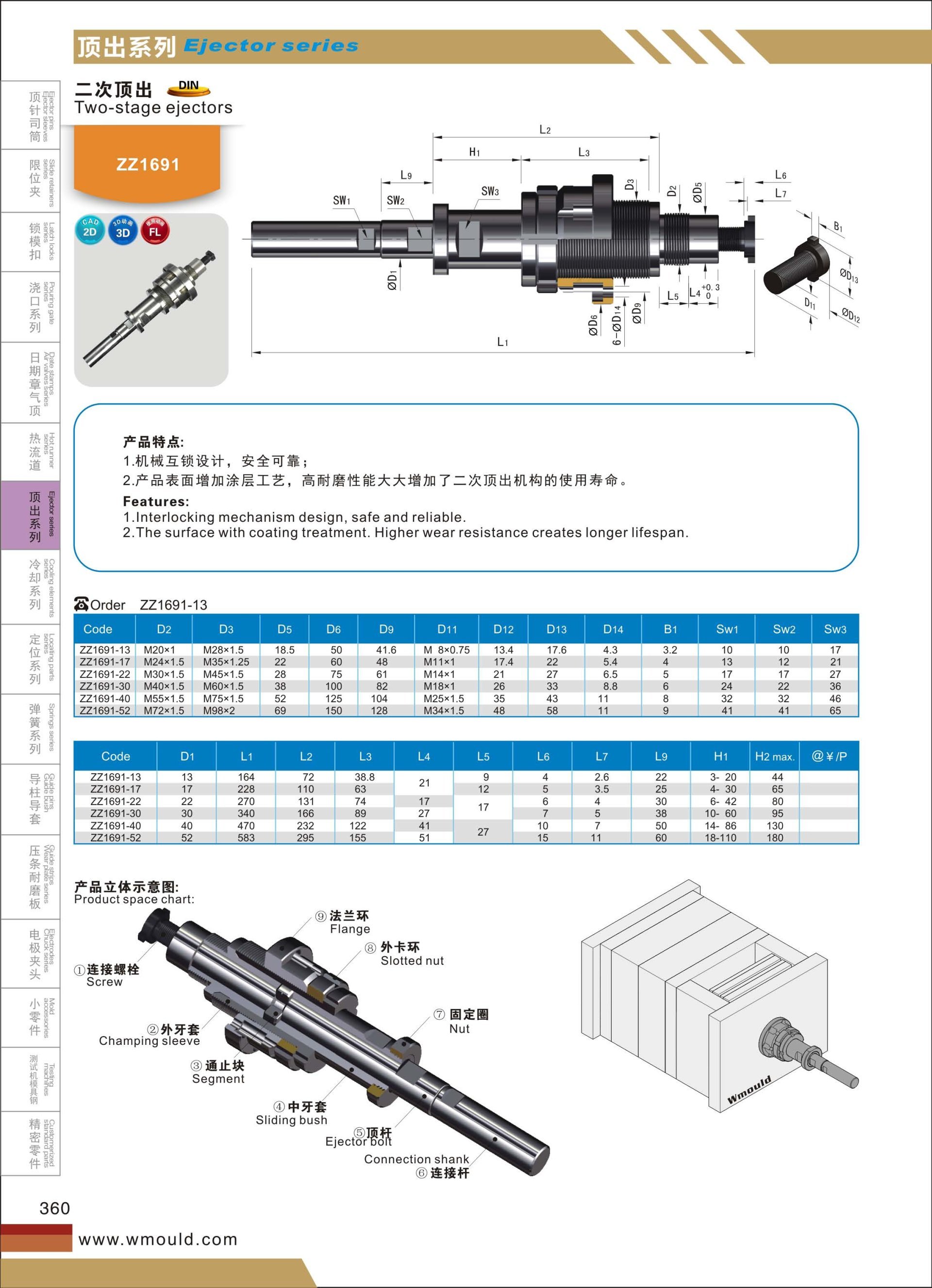 高精密顶出机构分析-开模师和您分享二次顶出机构ZZ1691