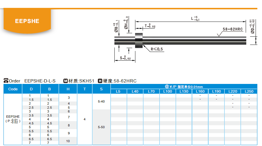 【开模师】模具配件模具顶针EEPSHE 顶针SKH51