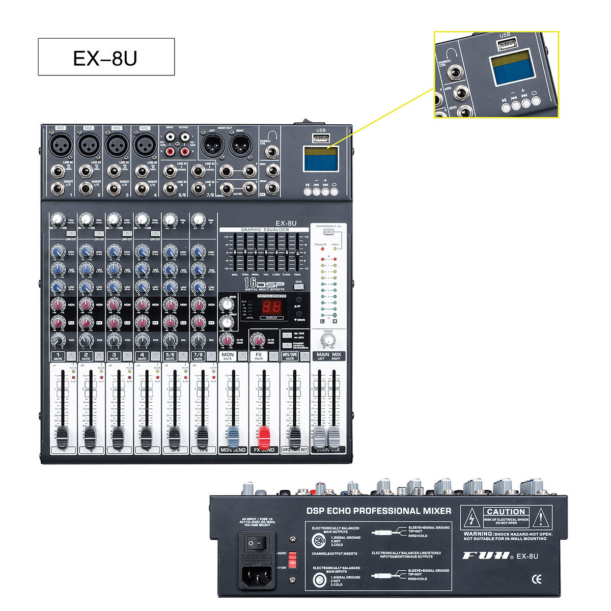 USB interface 8 channels Mini audio Mixer