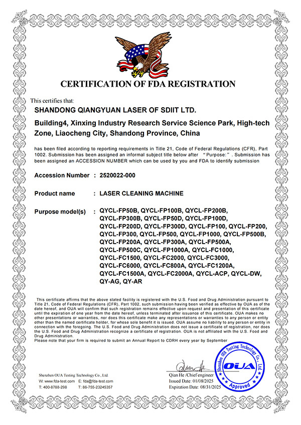 CERTIFICATION OF FDA REGISTRATION CERTIFICATION OF FDA REGISTRATION