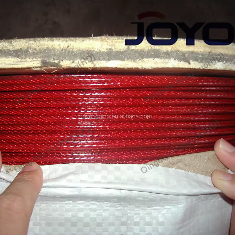 Lowprice Red color PVC coated Galvanized 7X19 steel wire rope