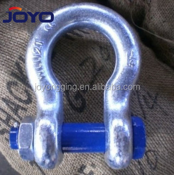 China manufacture hot dip galvanized drop  bow G2130 lifting marine bolt type safetybow shackle,bule coated pin, ISO9001