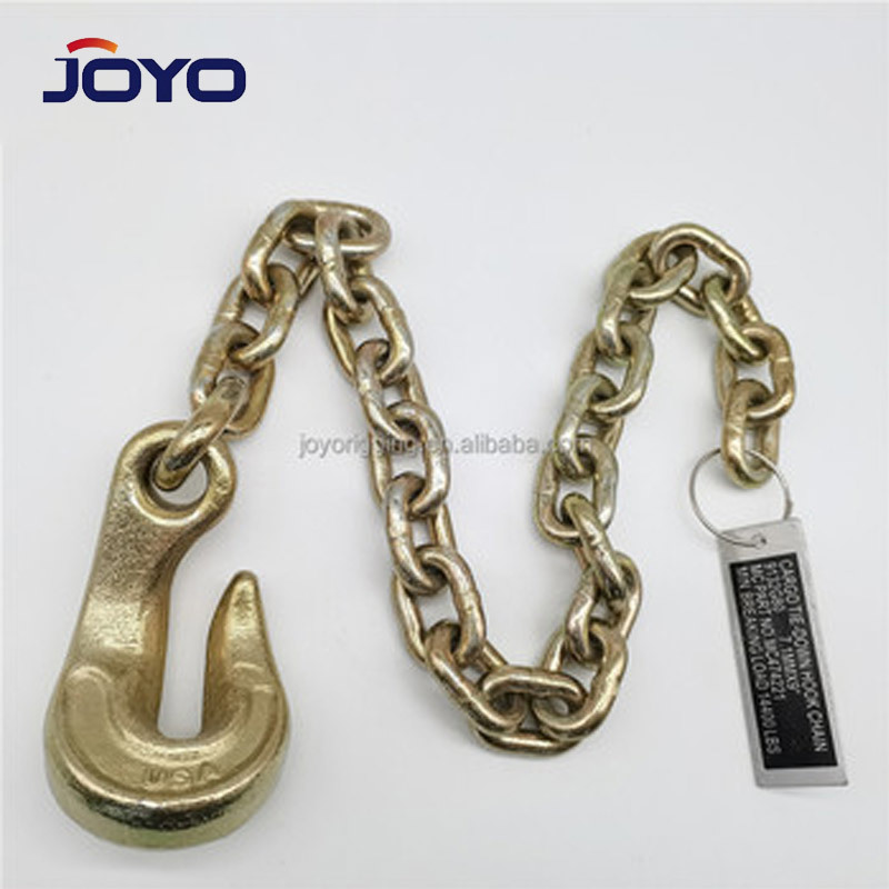 G80 golden galvanized  binding chain with one eye bending hook  tie down chain,ISO9001