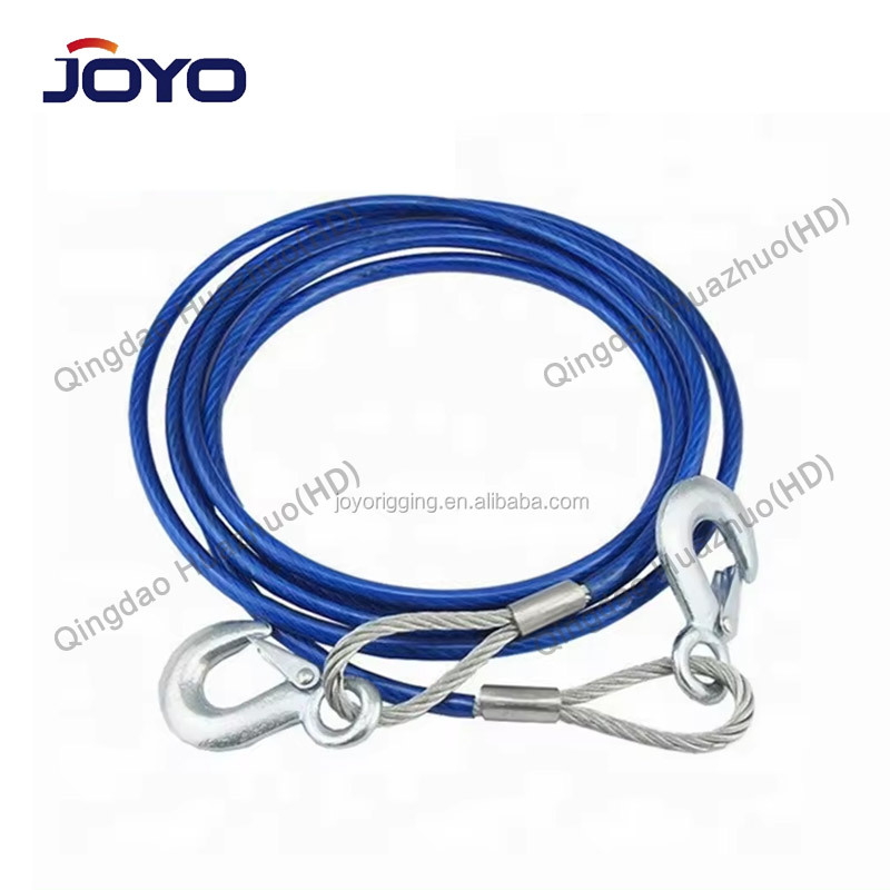 3T X 4M length BLue color PVC covered steel cable towing rope with two hooks