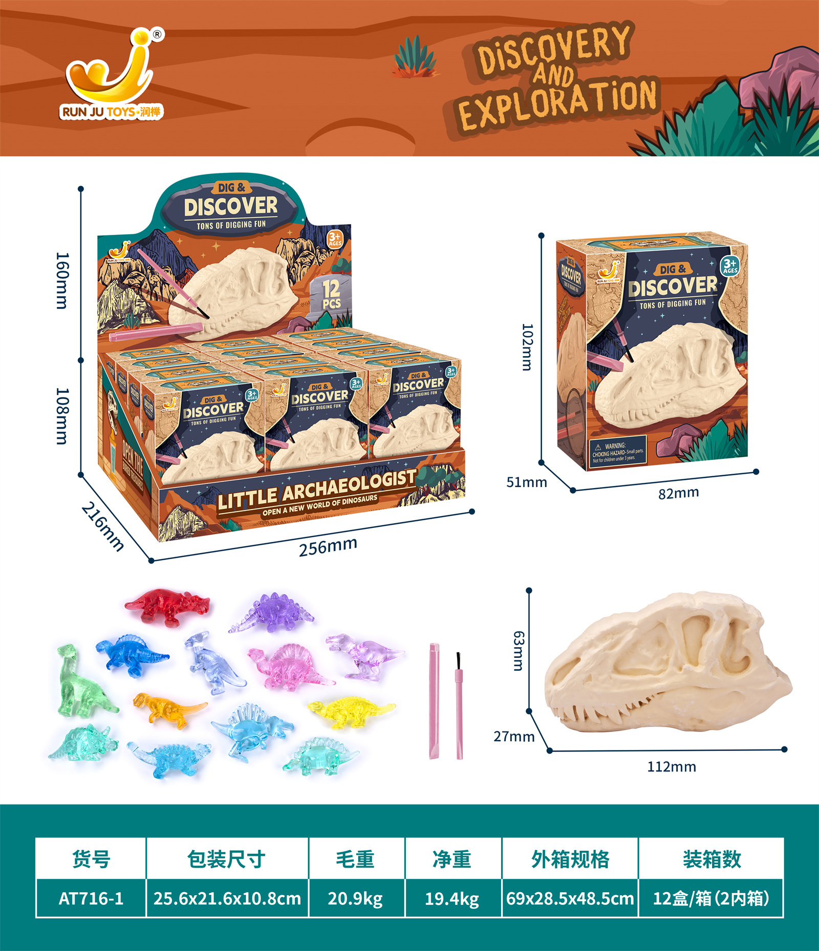 AT716-1 Archaeological Excavation 3D Dinosaur Bone
Display box