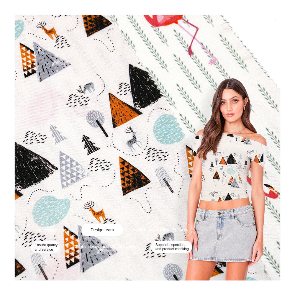 Custom Printed Eco-friendly 95% Bamboo 5% Spandex Single Stretch Jersey Knitted Fabric for Clothes