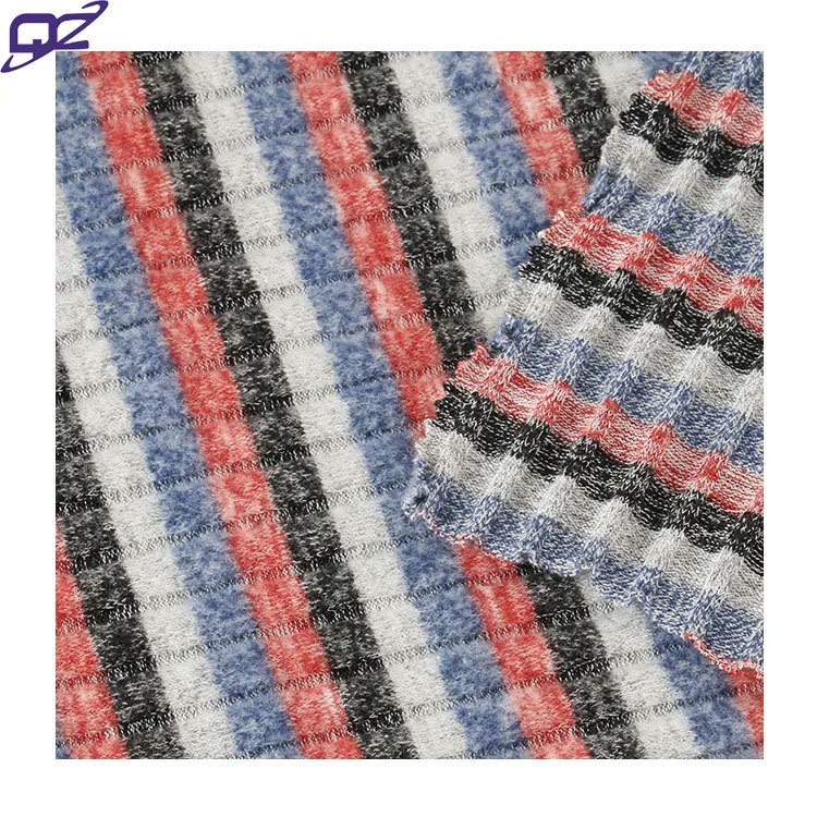 Yarn Dyed Stripes Soft Stretch RTN Polyester Cotton Rayon Spandex Blend brushed Hacci Knit 8x3 Rib fabric for clothes shirt