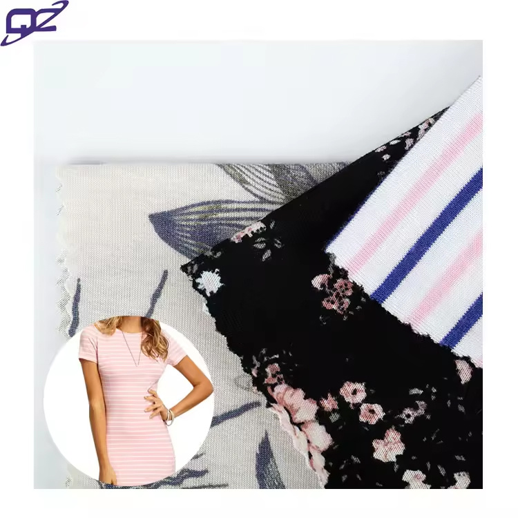 2022 Hot Sales Digital Printed Skin-friendly Wicking 4 Way Stretch Vortex Spinning Knitted Jersey Floral Rayon Fabrics For Dress