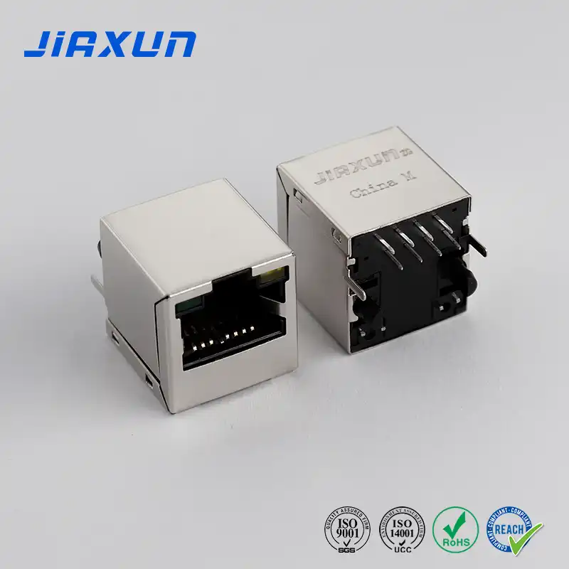 JXJD0012BENL 百兆直立型RJ45网络连接器 直插180° 带网络滤波器