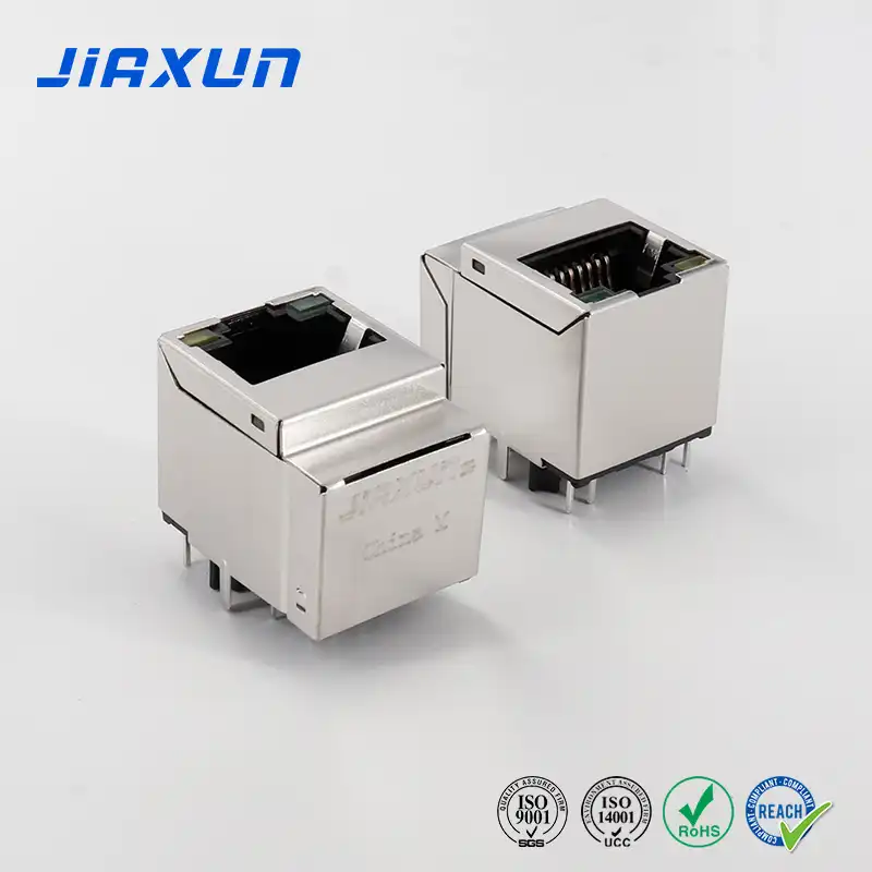 JXJD1011BDNL 单口千兆直立型RJ45网络连接器 直插180°网口带网络变压器带台阶