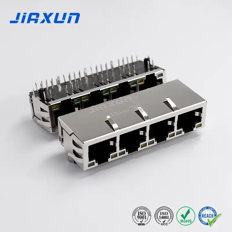 1×4 千兆RJ45网络连接器带滤波器 带灯带弹片 开口朝下