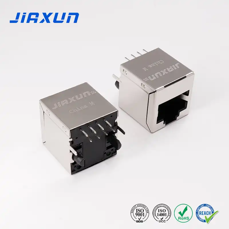 JXJD4011DNL 单口千兆直立型RJ45网络连接器 直插180°网口带滤波器