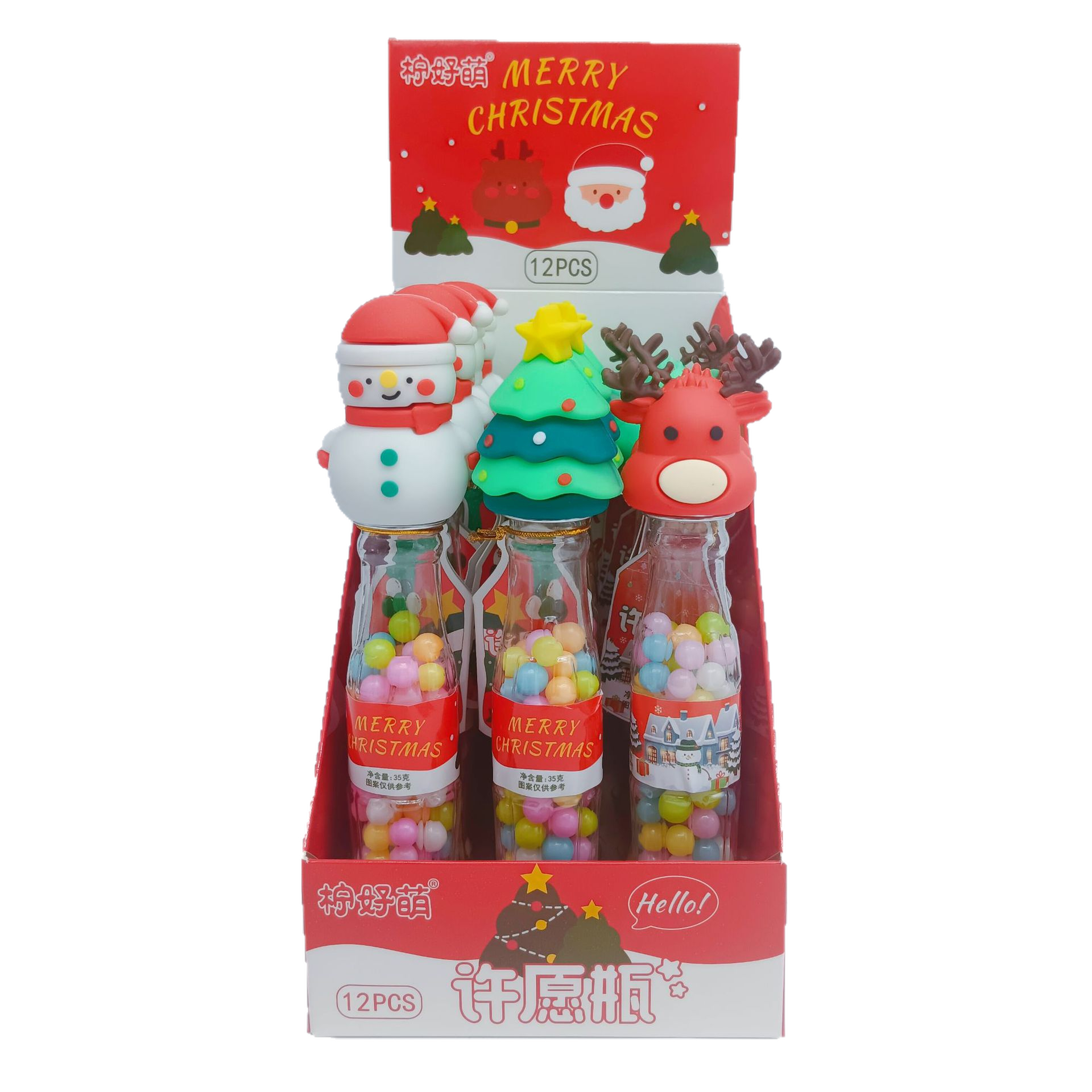 Christmas Wishing Bottle With Candy, Snowman, Christmas Tree, Christmas Deer Mixed