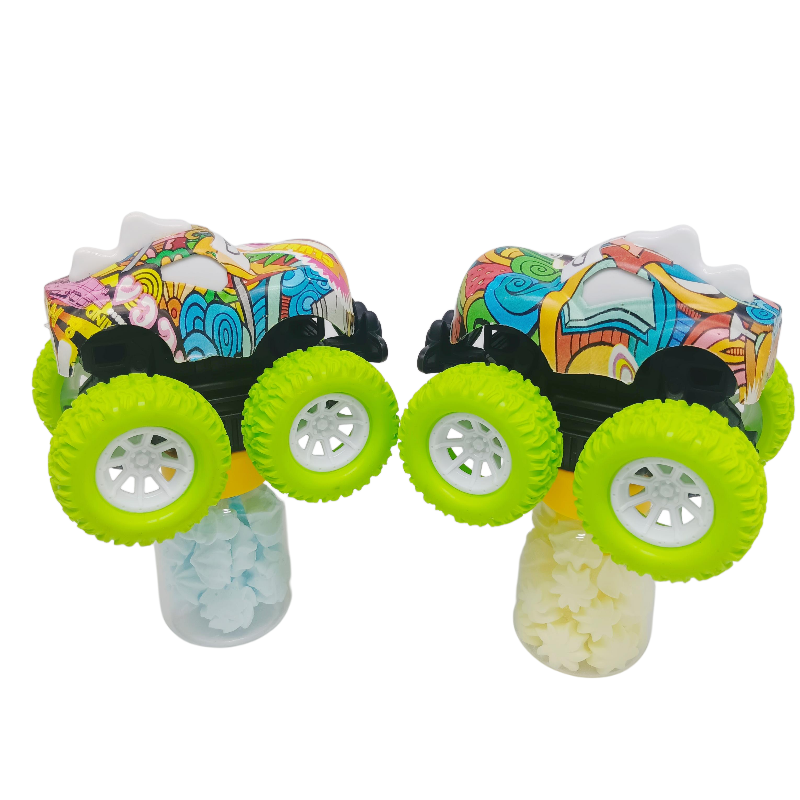 Four color large wheel graffiti off-road monster vehicle with meringue candy stunt car with candy
