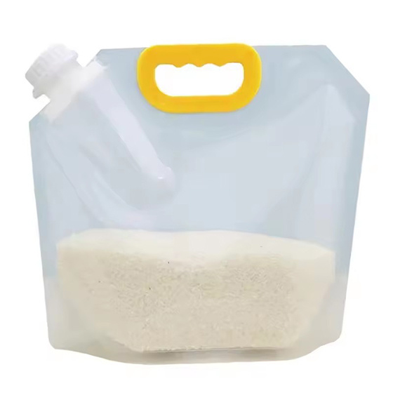 Customizable Transparent Food Packaging Bag with Gravure Printing Standing Bottom with Handle Suction Nozzle for Liquids Solids