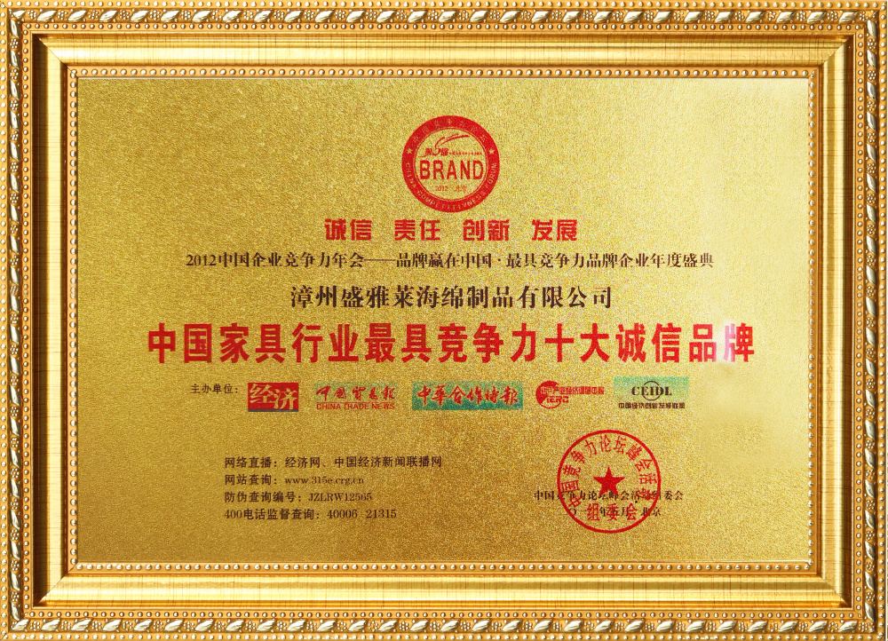 中国家具最具竞争力十大诚信品牌