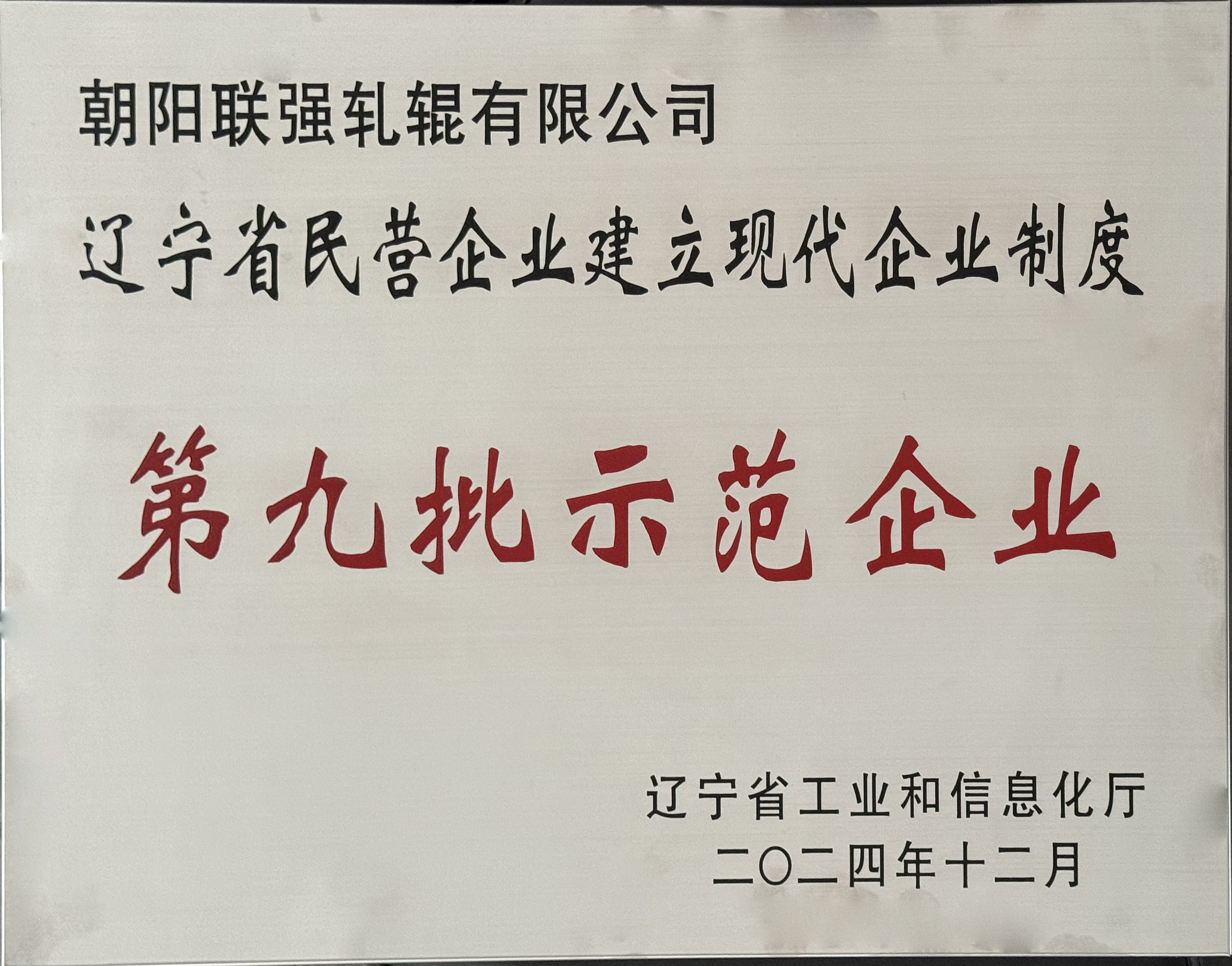 辽宁省民营企业建立现代企业制度示范企业
