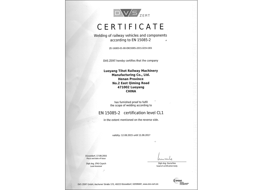 EN15085 certificate