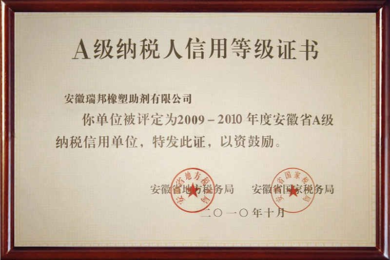 2009-2010 A-level Tax Credit Rating of Anhui Province