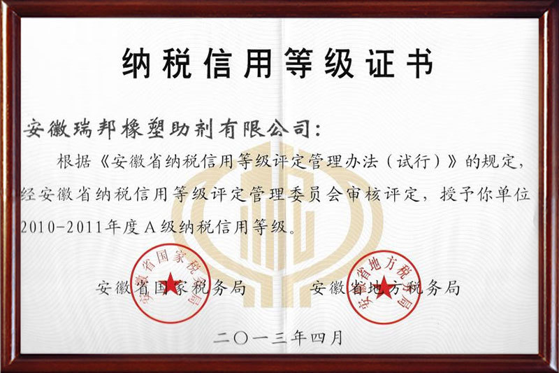 2010-2011 A-level Tax Credit Rating of Anhui Province