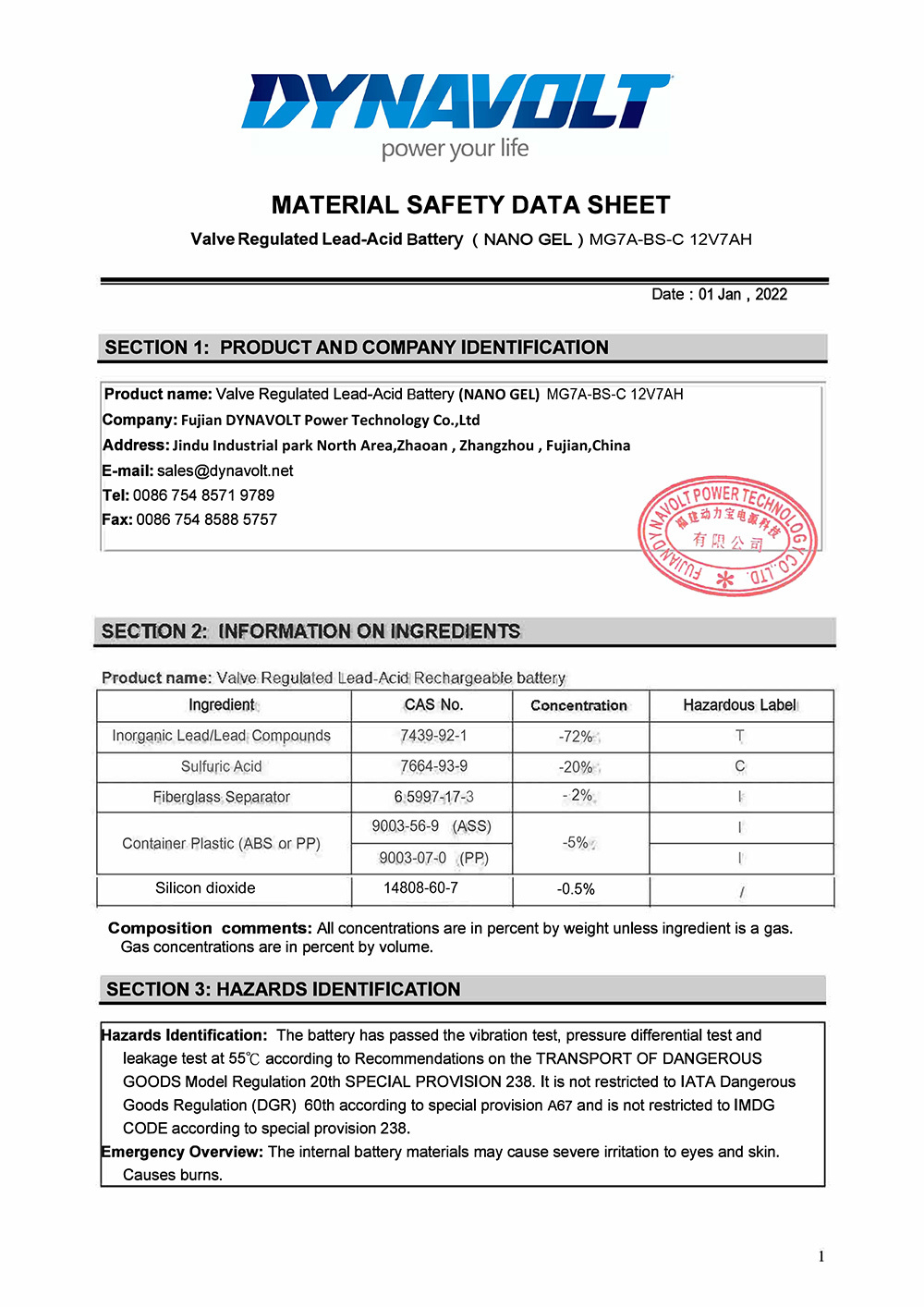 MSDS-MG7A-BS-C-1 MSDS-MG7A-BS-C-1