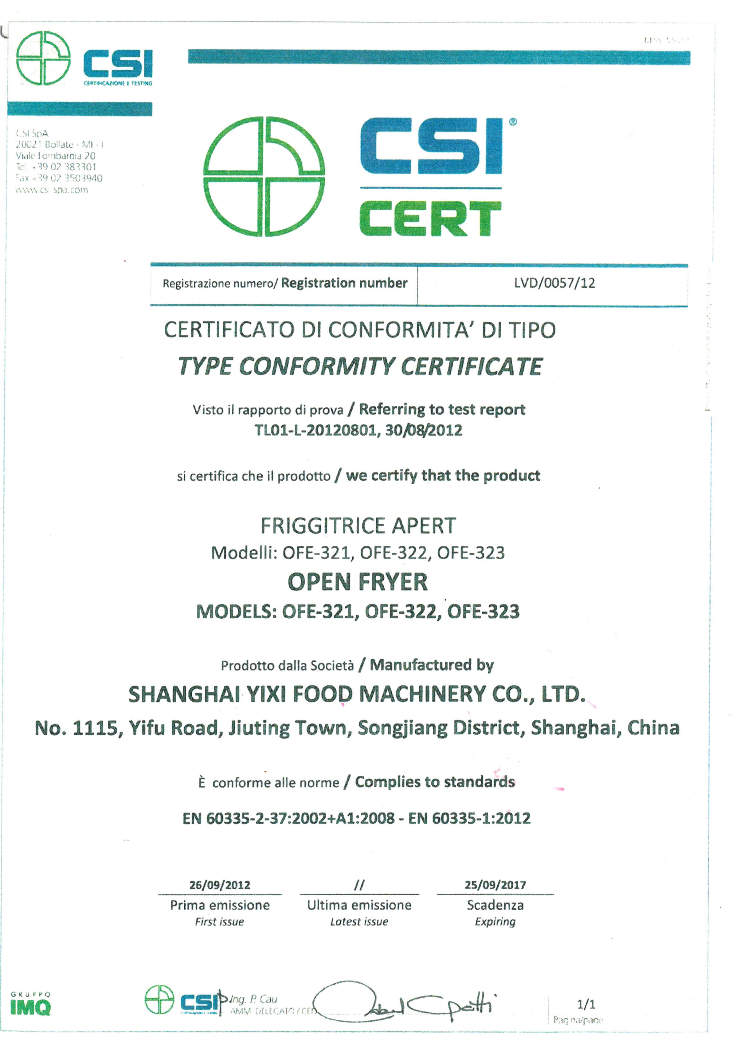 Electric fryer certified LVD