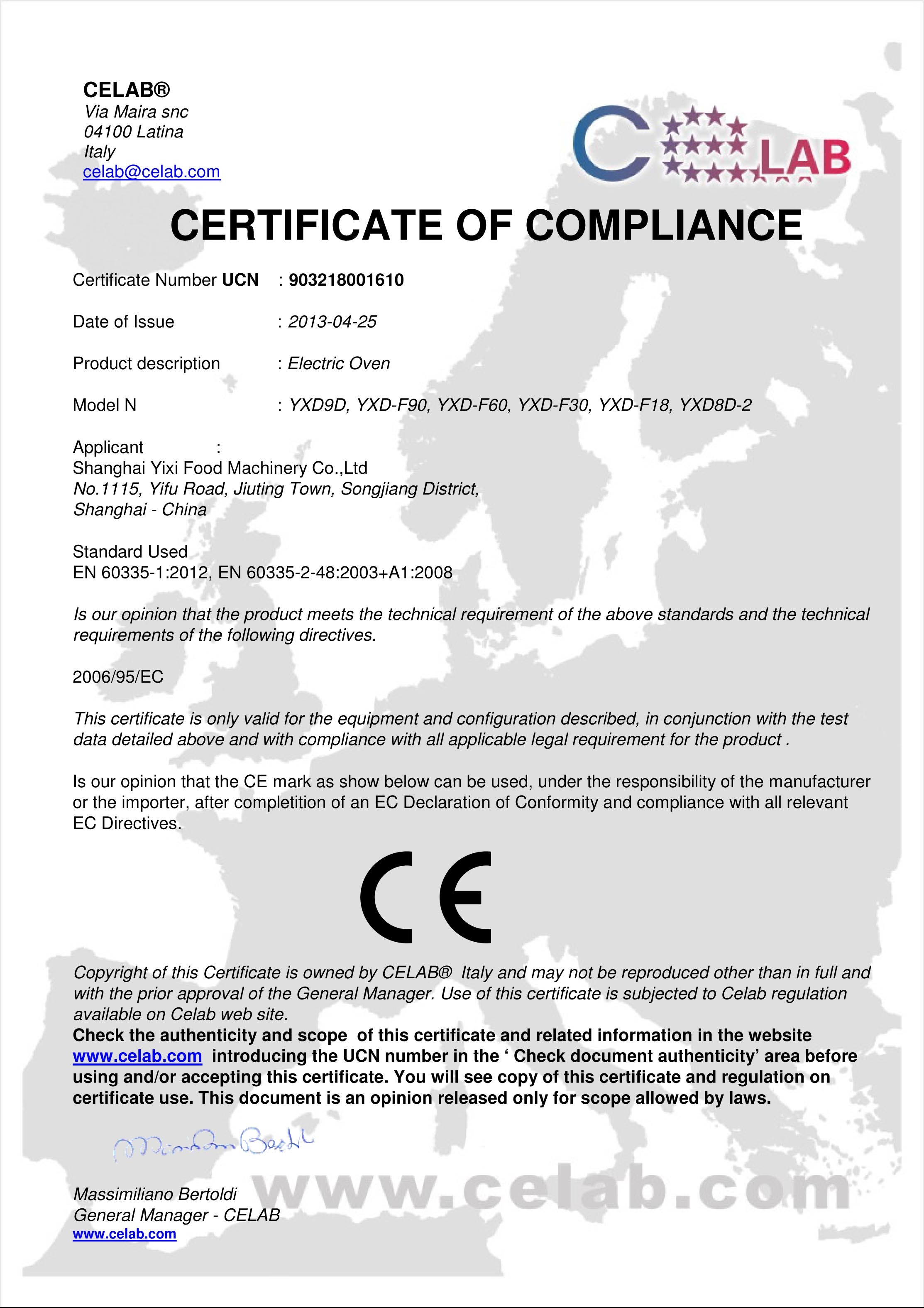 Electric oven CE certification