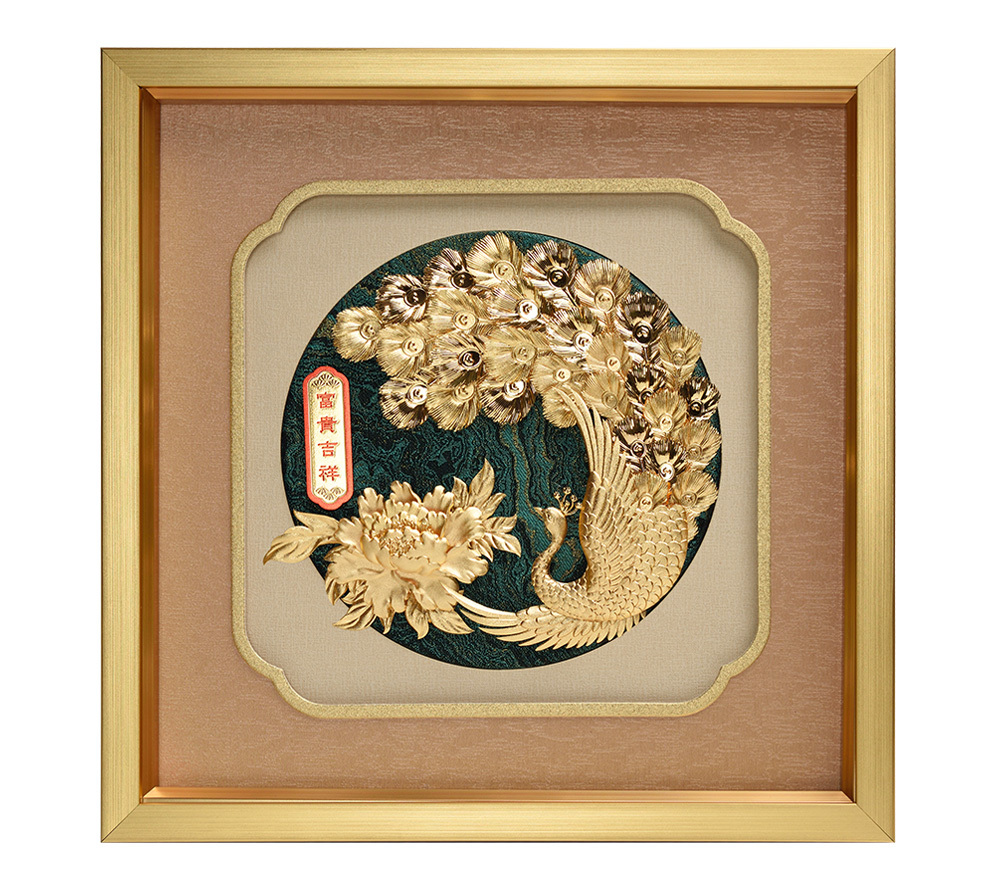 Peacock and Peony - three-dimensional gold foil painting