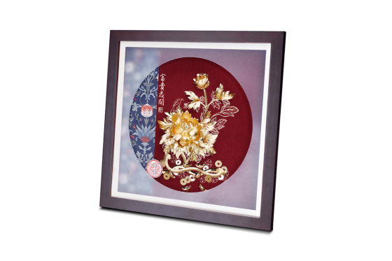 富贵花开-立体金箔框画_深圳市鼎豪藏金阁珠宝有限公司